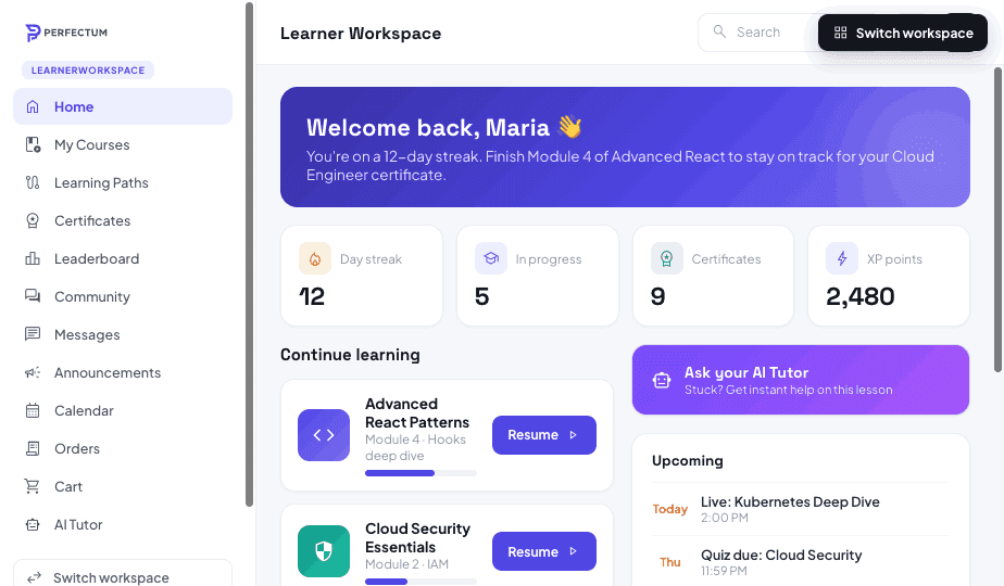 Learner workspace